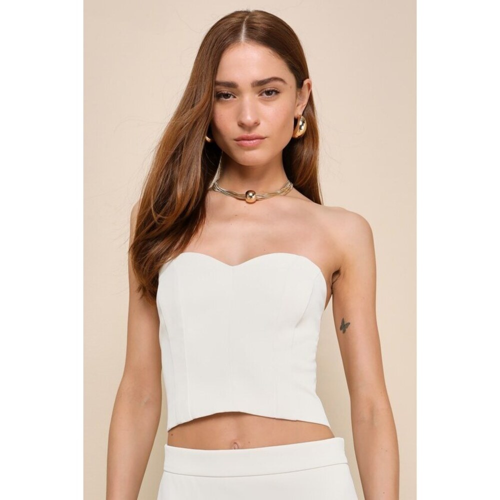 Lulus Chic Invite Cream Strapless Bustier Crop Top White - Size M